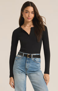 Samara Rib Henley Bodysuit Black