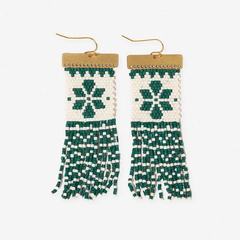 Lauren Fair Isle Holiday Beaded Fringe Earrings Green