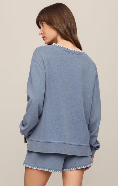 Cam Knit Denim Whipstitch Top