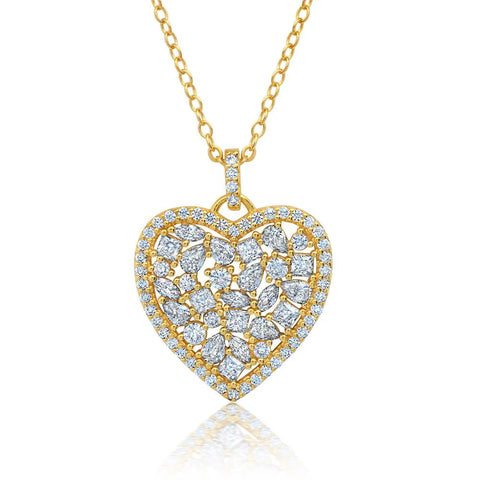 Multicut Pave Heart Shaped 16" Extended Necklace