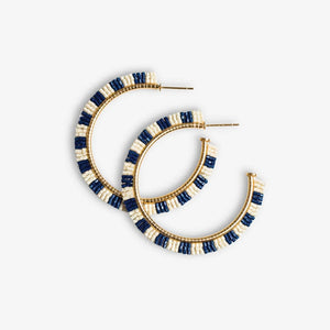 Nora Checkered Beaded Hoop Earrings Navy