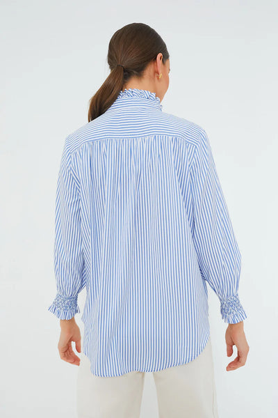 Stripe Pattern Ruffled Stand Collar