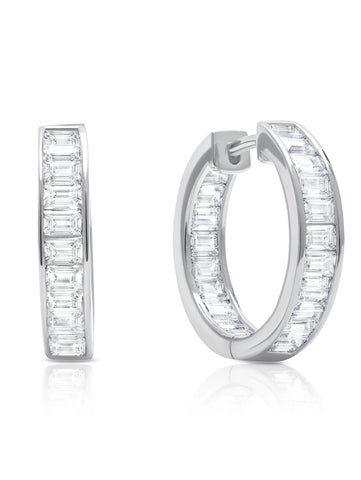 Parallel- Platinum Baguette Hoop Earrings