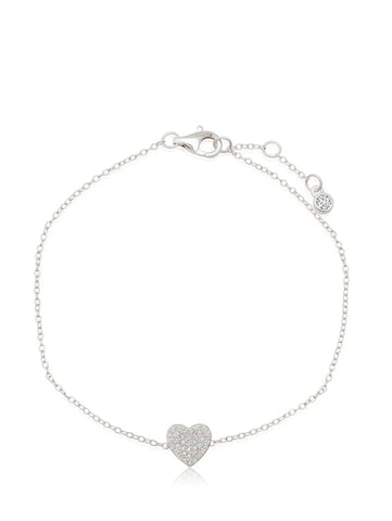 Pave Heart Bracelet Finished in Pure Platinum