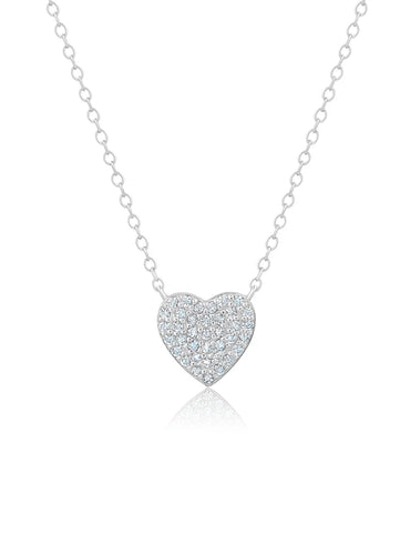 Pave Heart Necklace Finished in Pure Platinum