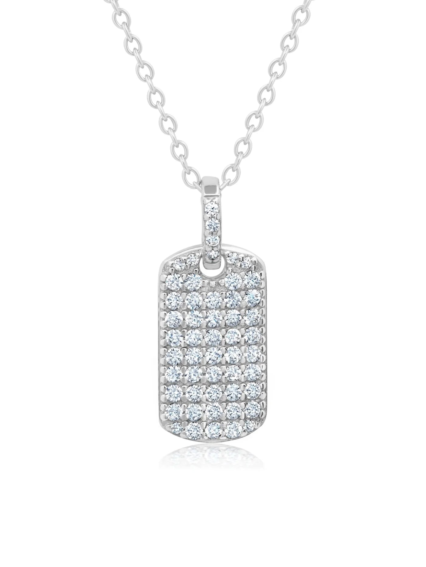 Pave Round Cut Stones Dog Tag Necklace 16" finished in Pure Platinum