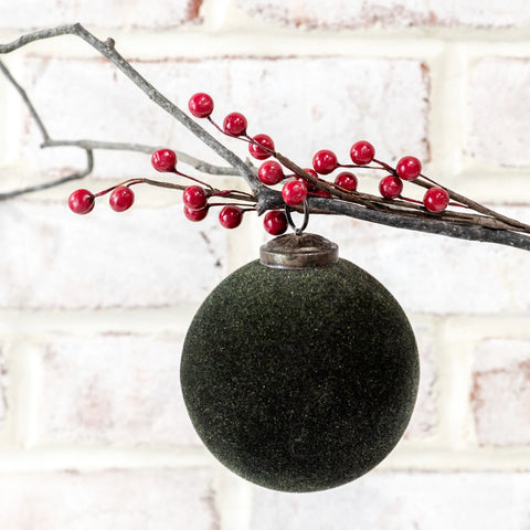 4" MOSS VELVET BALL ORNAMENT