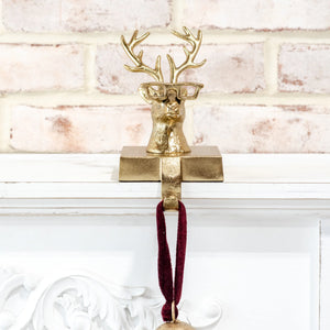 GOLD EYEGLASS REINDEER STOCKING HOLDER