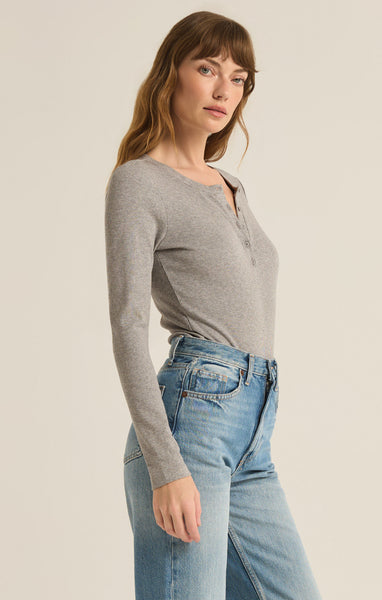 Samara Rib Henley Bodysuit Heather Grey