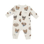 French Terry Vintage Puppy Faces - Baseball Collar Romper