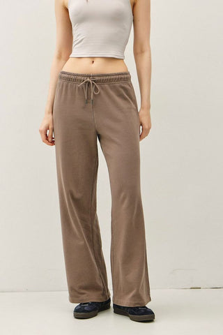 ACID WASH WIDE LEG COTTON FLEECE PANTS