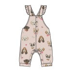 French Terry Pretty Puppy Faces - Front Placket Ruffle Overall