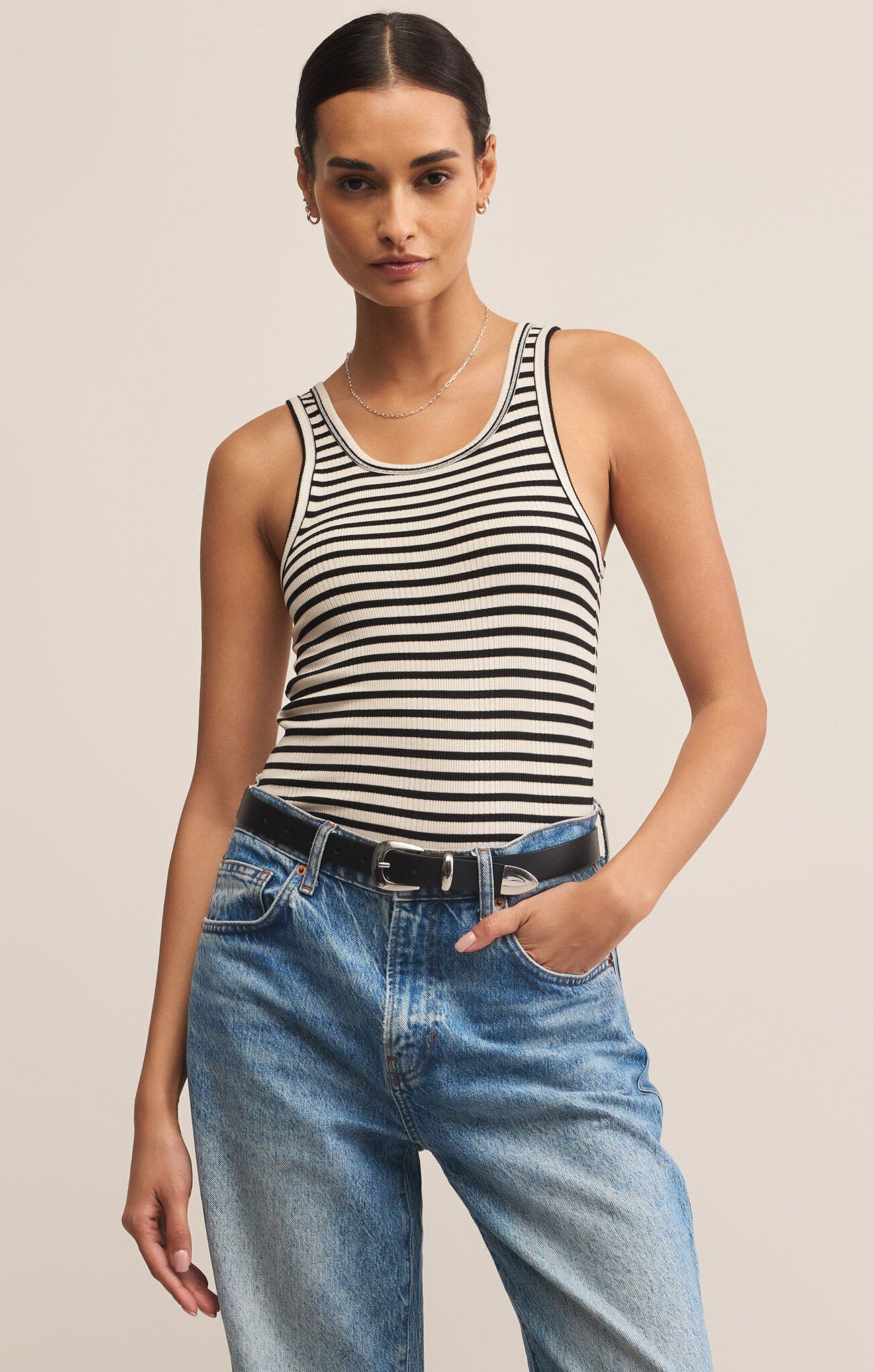 Classic Striped Scoop Tank Black