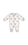Hearts Baseball Collar Romper W/ Front Placket