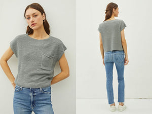 DOLMAN CAP SLEEVE POCKET KNIT SWEATER