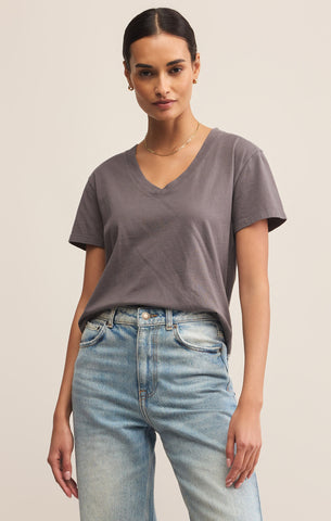 Weekdays V-Neck Tee in Washed Grey