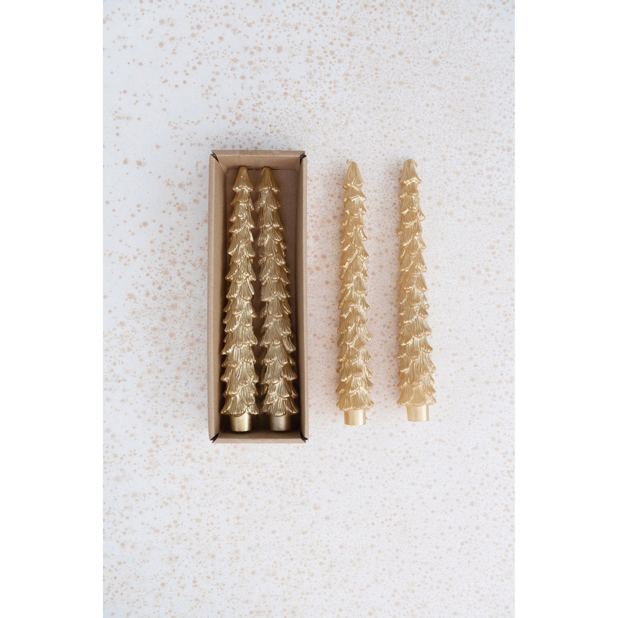 Gold Unscented Tree Shaped Taper Candles, Set of 2