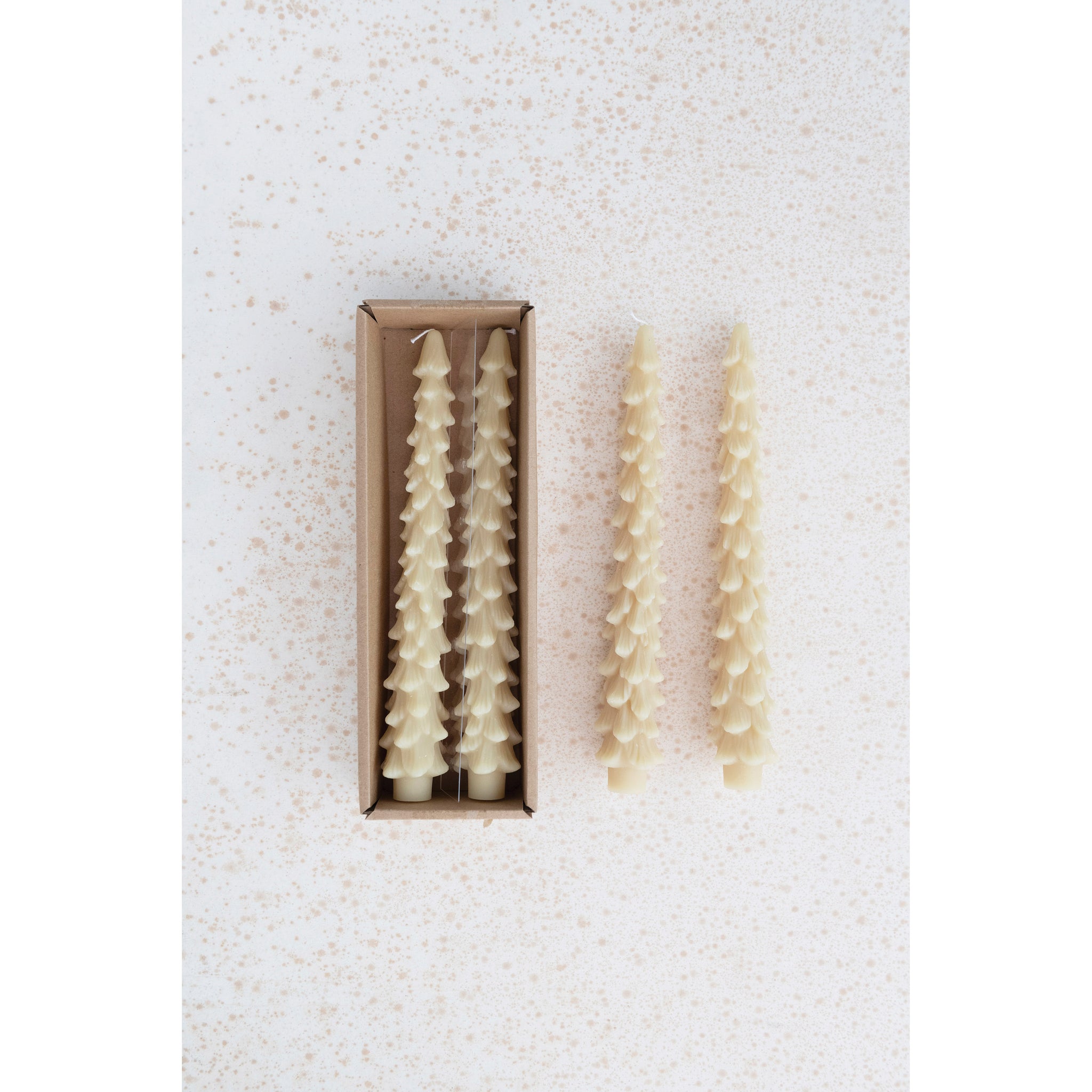 Cream Unscented Tree Shaped Taper Candles, Set of 2